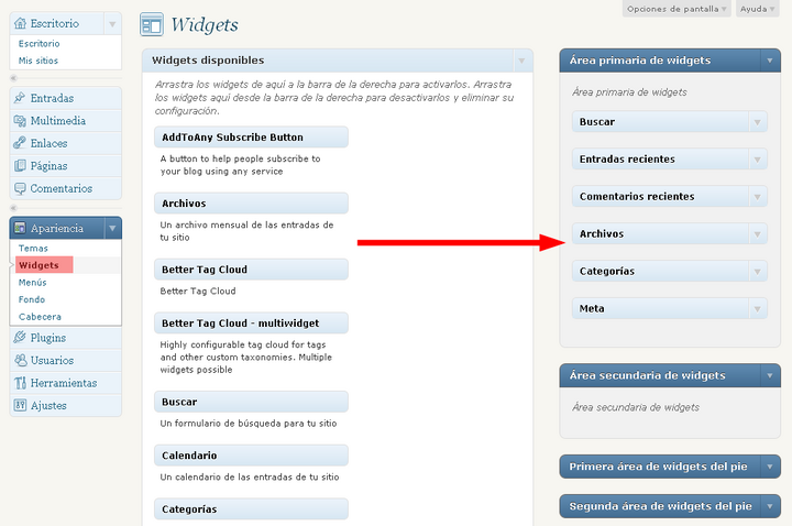 Los widgets se añaden simplemente arrastrándolos a la posición que queramos